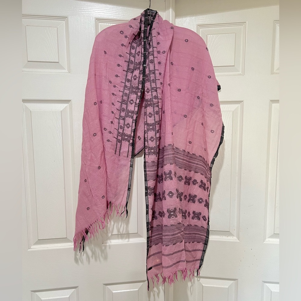 SHINGORA Shaw wrap scarf stole 70 Wool ethnic pastel pink fall winter fashion